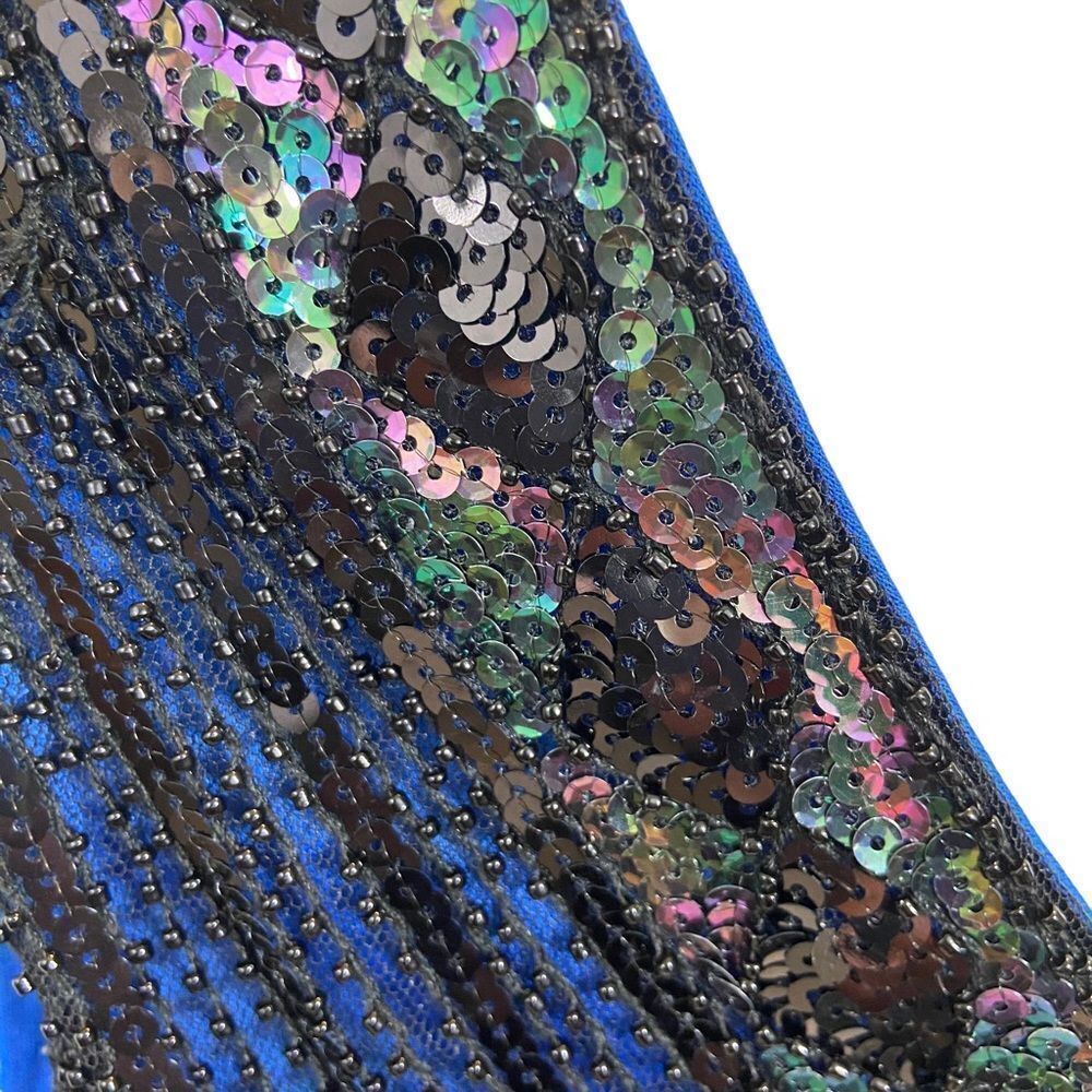 Blue and Black Sequin‎ V Neck Knee Length Dress Flapper Style Size Medium - Picture 14 of 15